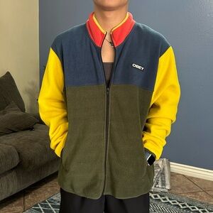 Obey Large Multiple Color Zip-up Jacket